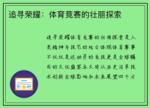 追寻荣耀：体育竞赛的壮丽探索